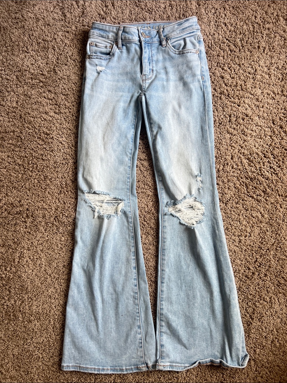 American Eagle Outfitters Light Blue Distressed Flare Jeans size 00